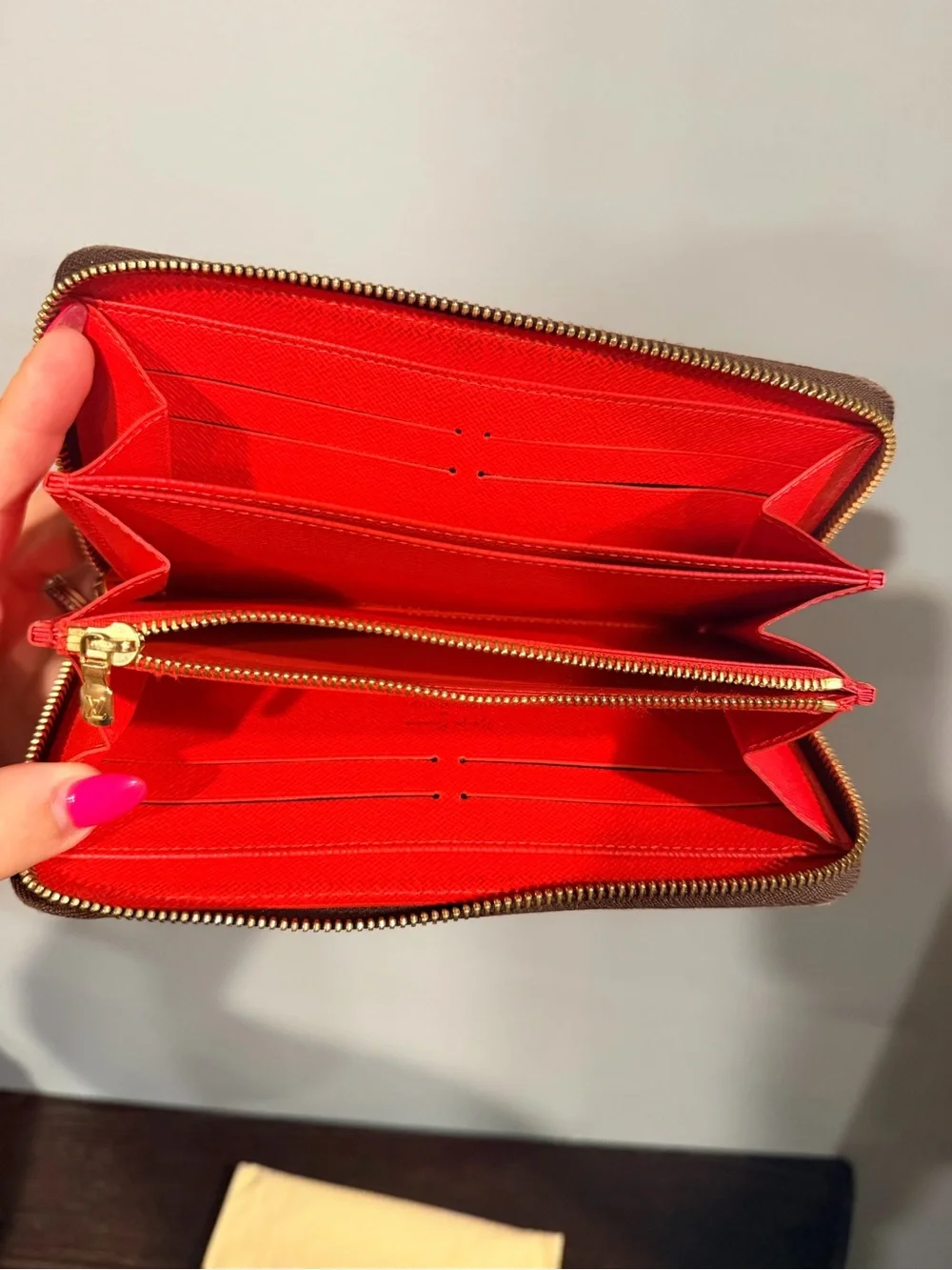 Louis Vuitton Red & Black Monogram Zip Around Wallet w/ Dusty